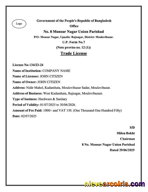 Bangladesh trade license